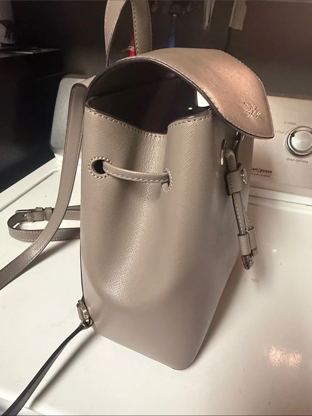 kate spade leather mini backpack in taupe gray